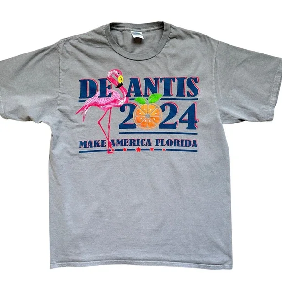 Port & Company DeSantis 2024 Make America Florida Graphic T-Shirt Gray Large - Picture 2 of 6